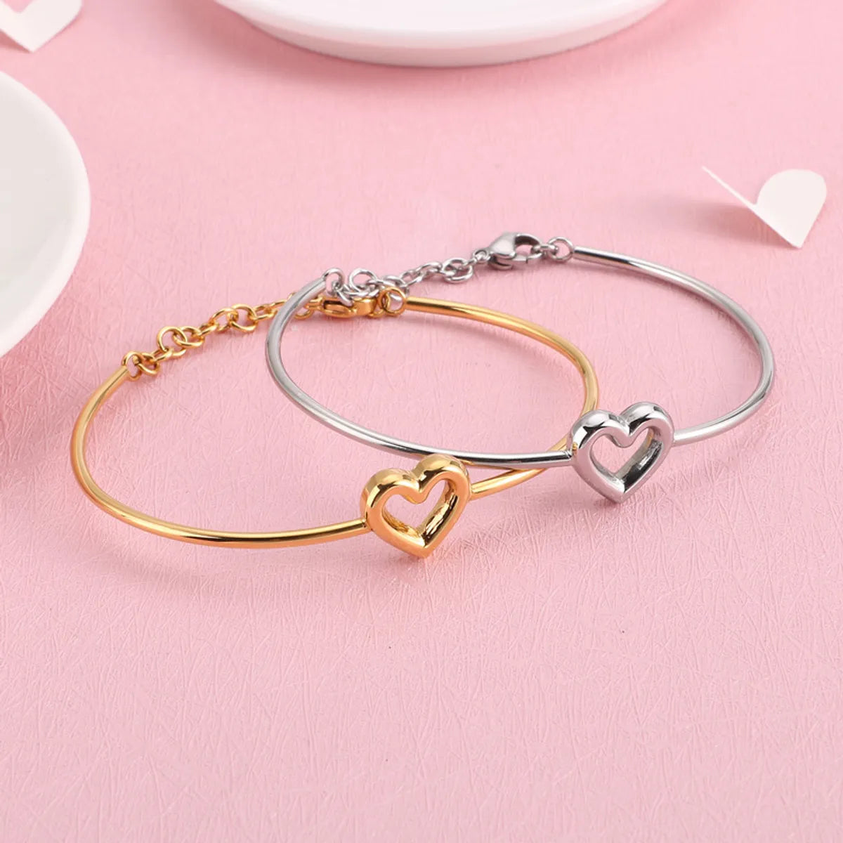 Simple Style C Shape Heart Shape Stainless Steel Hollow Out Bangle