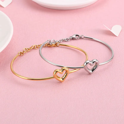 Simple Style C Shape Heart Shape Stainless Steel Hollow Out Bangle