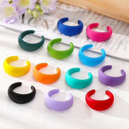 1 Pair Simple Style C Shape Solid Color Resin Ear Studs