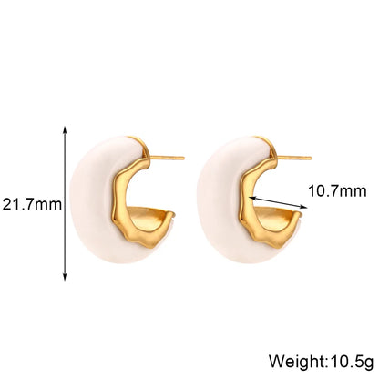 1 Pair Simple Style C Shape Plating Stainless Steel Arylic 18k Gold Plated Ear Studs