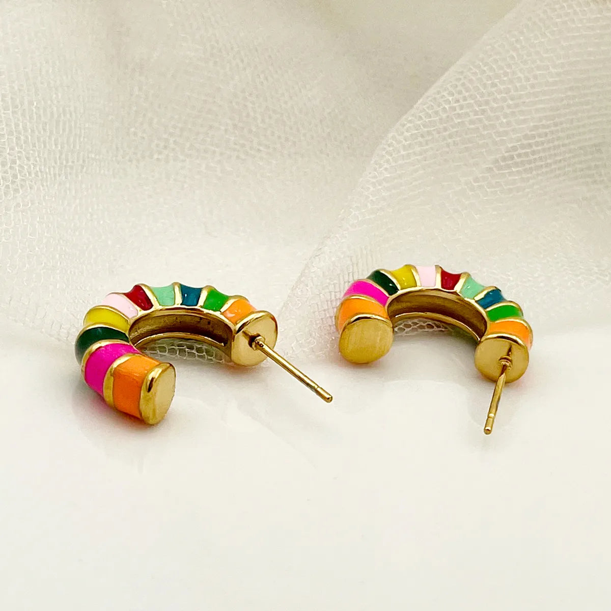 1 Pair Simple Style C Shape Enamel Plating 304 Stainless Steel 14K Gold Plated Ear Studs