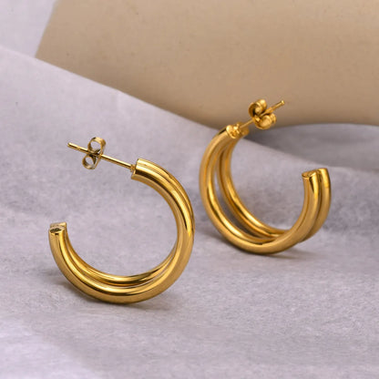 1 Pair Simple Style C Shape Plating Stainless Steel Gold Plated Ear Studs