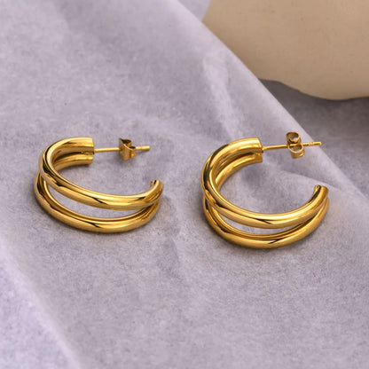 1 Pair Simple Style C Shape Plating Stainless Steel Gold Plated Ear Studs