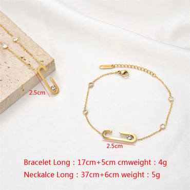 Simple Style C Shape Stainless Steel Plating Inlay Artificial Gemstones Bracelets Necklace