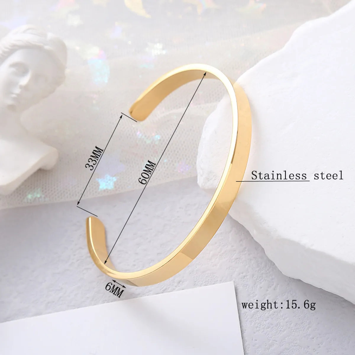 Simple Style C Shape Stainless Steel Polishing Cuff Bracelets