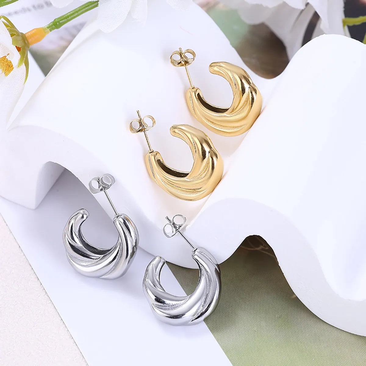 Simple Style C Shape Titanium Steel Plating Ear Studs 1 Pair