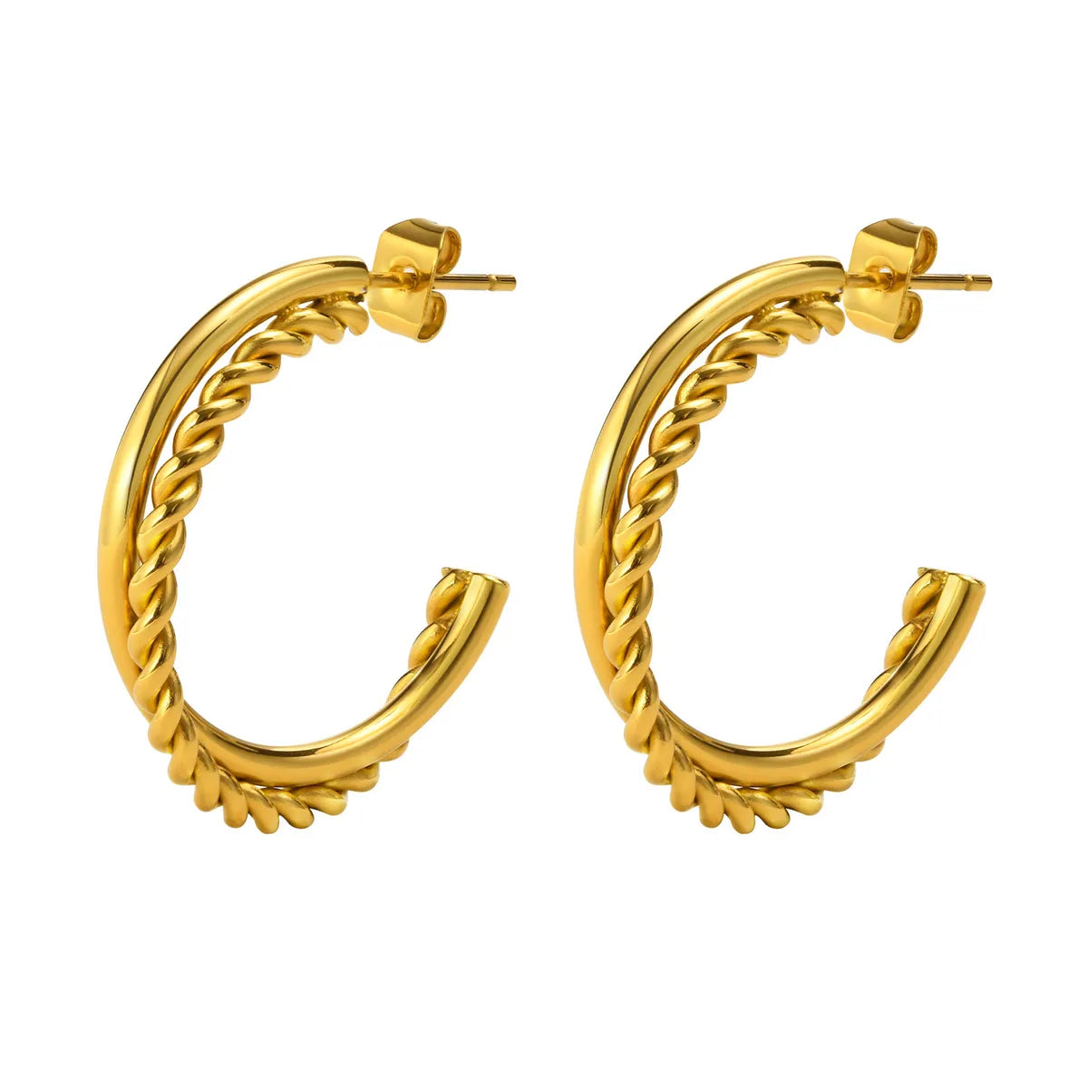 1 Pair Simple Style C Shape Twist Plating Stainless Steel Gold Plated Ear Studs