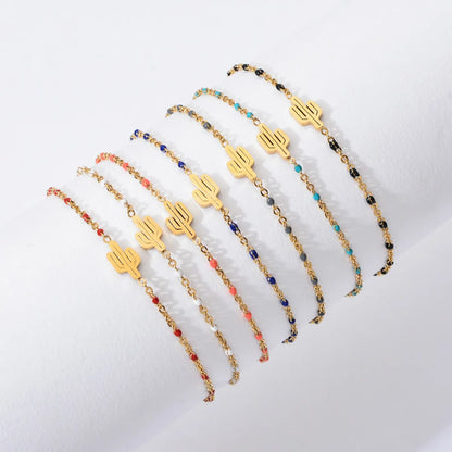 Simple Style Cactus Stainless Steel Plating Bracelets