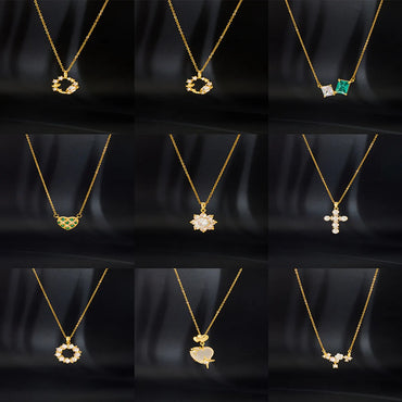 Simple Style Cartoon Character Heart Shape Bow Knot Copper Inlay Zircon Pendant Necklace