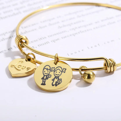 Simple Style Cartoon Character Letter Heart Shape Titanium Steel Bangle