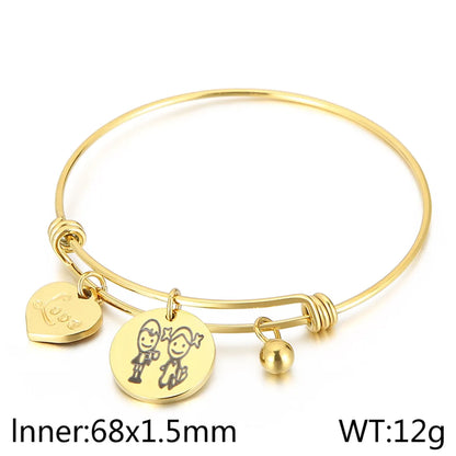 Simple Style Cartoon Character Letter Heart Shape Titanium Steel Bangle