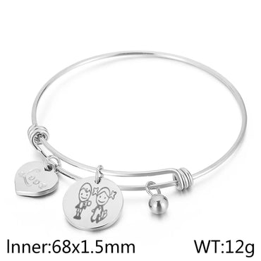 Simple Style Cartoon Character Letter Heart Shape Titanium Steel Bangle