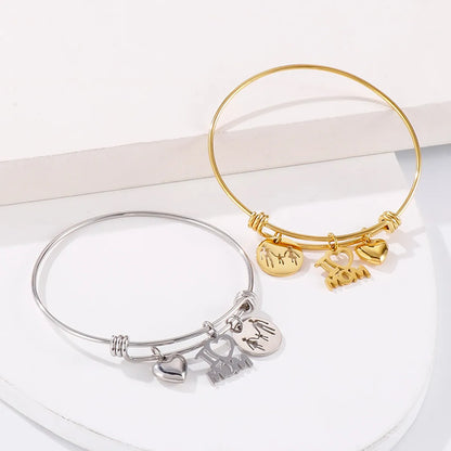 Simple Style Cartoon Character Letter Heart Shape Titanium Steel Plating 18k Gold Plated Bangle