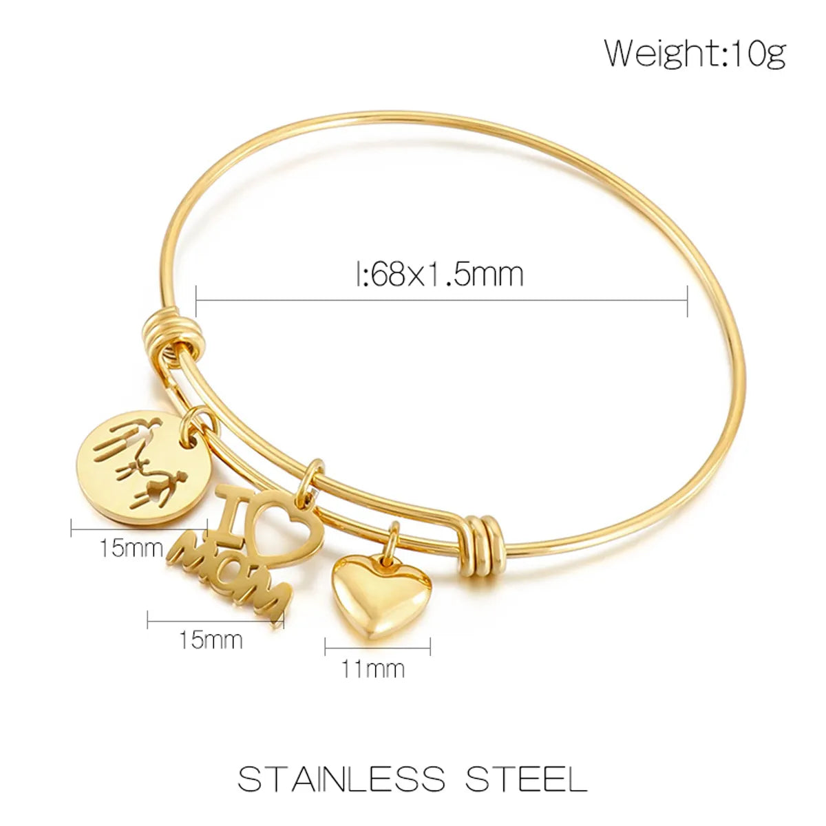 Simple Style Cartoon Character Letter Heart Shape Titanium Steel Plating 18k Gold Plated Bangle