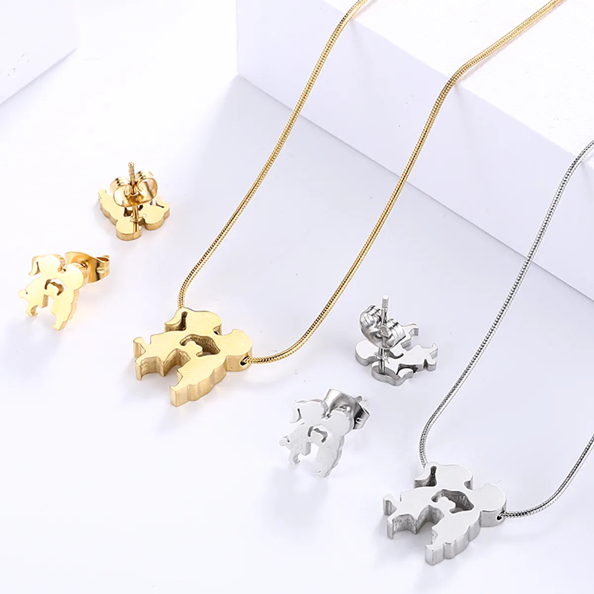 Simple Style Cartoon Character Titanium Steel Plating Gold Plated Earrings Necklace