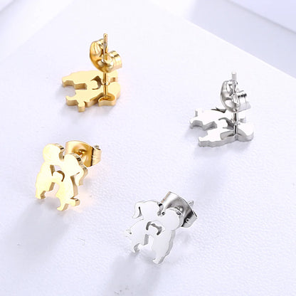 Simple Style Cartoon Character Titanium Steel Plating Gold Plated Earrings Necklace