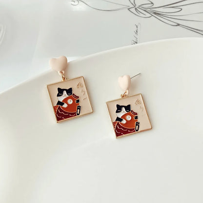 Simple Style Cat Alloy Enamel Drop Earrings 1 Pair