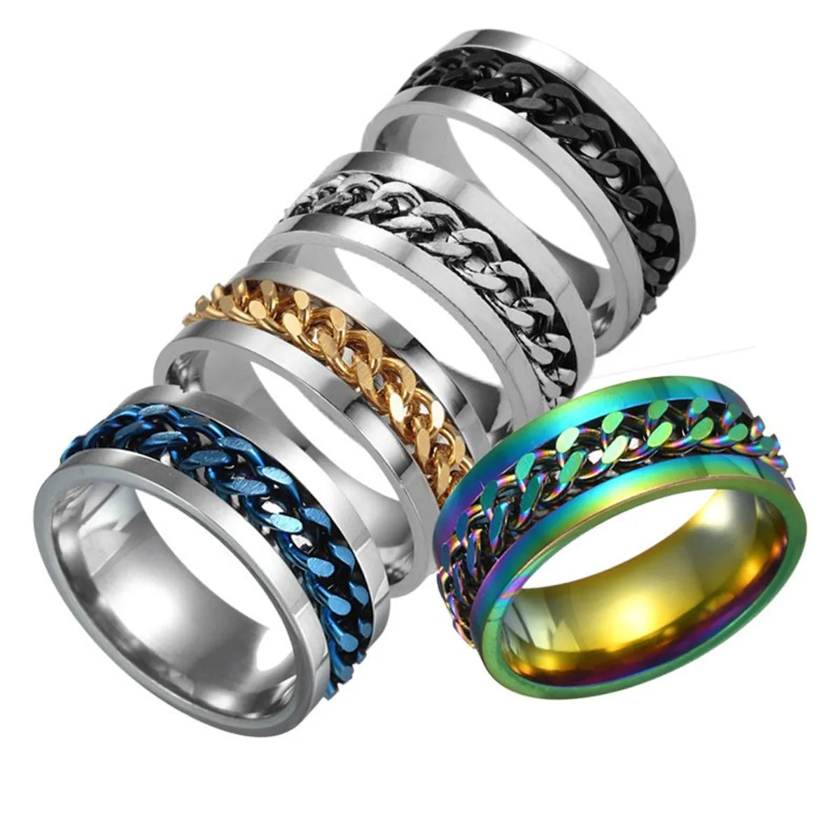 Simple Style Chains Print Titanium Steel Plating Rings 1 Piece