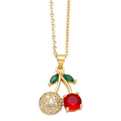 Simple Style Cherry Pineapple Copper Plating Inlay Zircon 18k Gold Plated Necklace