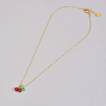 Simple Style Cherry Titanium Steel Gold Plated Pendant Necklace 1 Piece