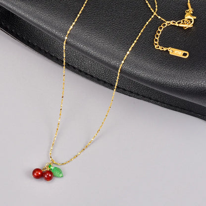 Simple Style Cherry Titanium Steel Gold Plated Pendant Necklace 1 Piece