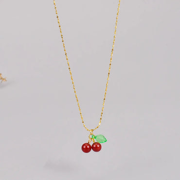 Simple Style Cherry Titanium Steel Gold Plated Pendant Necklace 1 Piece