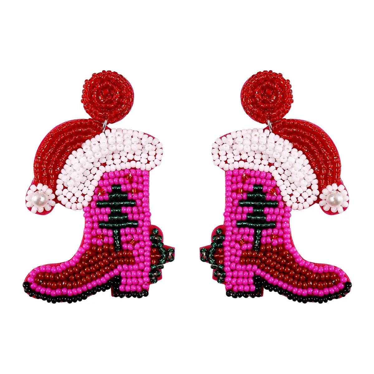 Simple Style Christmas Hat Christmas Socks Boots Beaded Alloy Handmade Women'S Drop Earrings 1 Pair