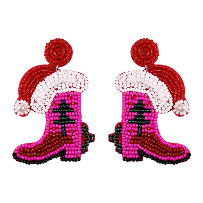 Simple Style Christmas Hat Christmas Socks Boots Beaded Alloy Handmade Women'S Drop Earrings 1 Pair