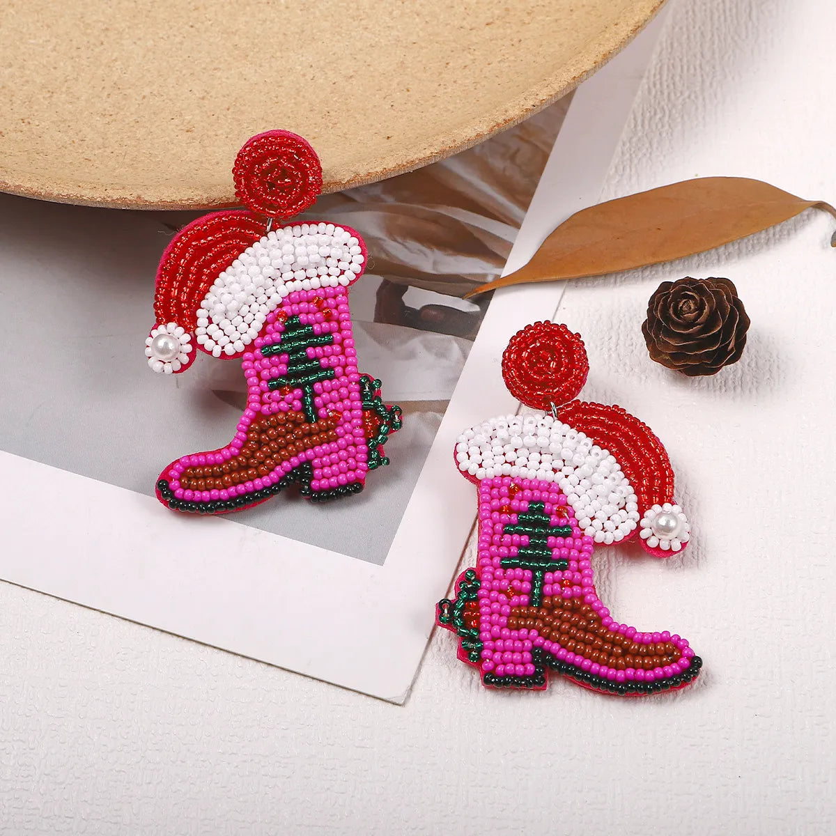 Simple Style Christmas Hat Christmas Socks Boots Beaded Alloy Handmade Women'S Drop Earrings 1 Pair