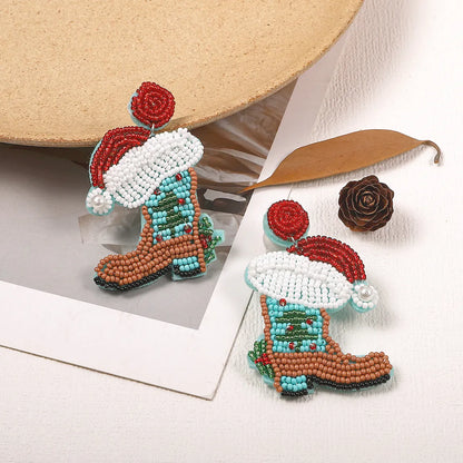 Simple Style Christmas Hat Christmas Socks Boots Beaded Alloy Handmade Women'S Drop Earrings 1 Pair