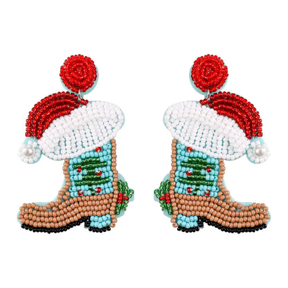 Simple Style Christmas Hat Christmas Socks Boots Beaded Alloy Handmade Women'S Drop Earrings 1 Pair