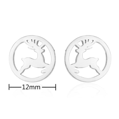 Simple Style Christmas Tree Heart Shape Elk Stainless Steel Plating Hollow Out Ear Studs 1 Pair