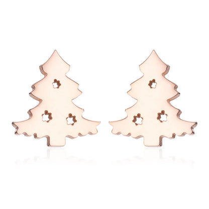 Simple Style Christmas Tree Heart Shape Elk Stainless Steel Plating Hollow Out Ear Studs 1 Pair