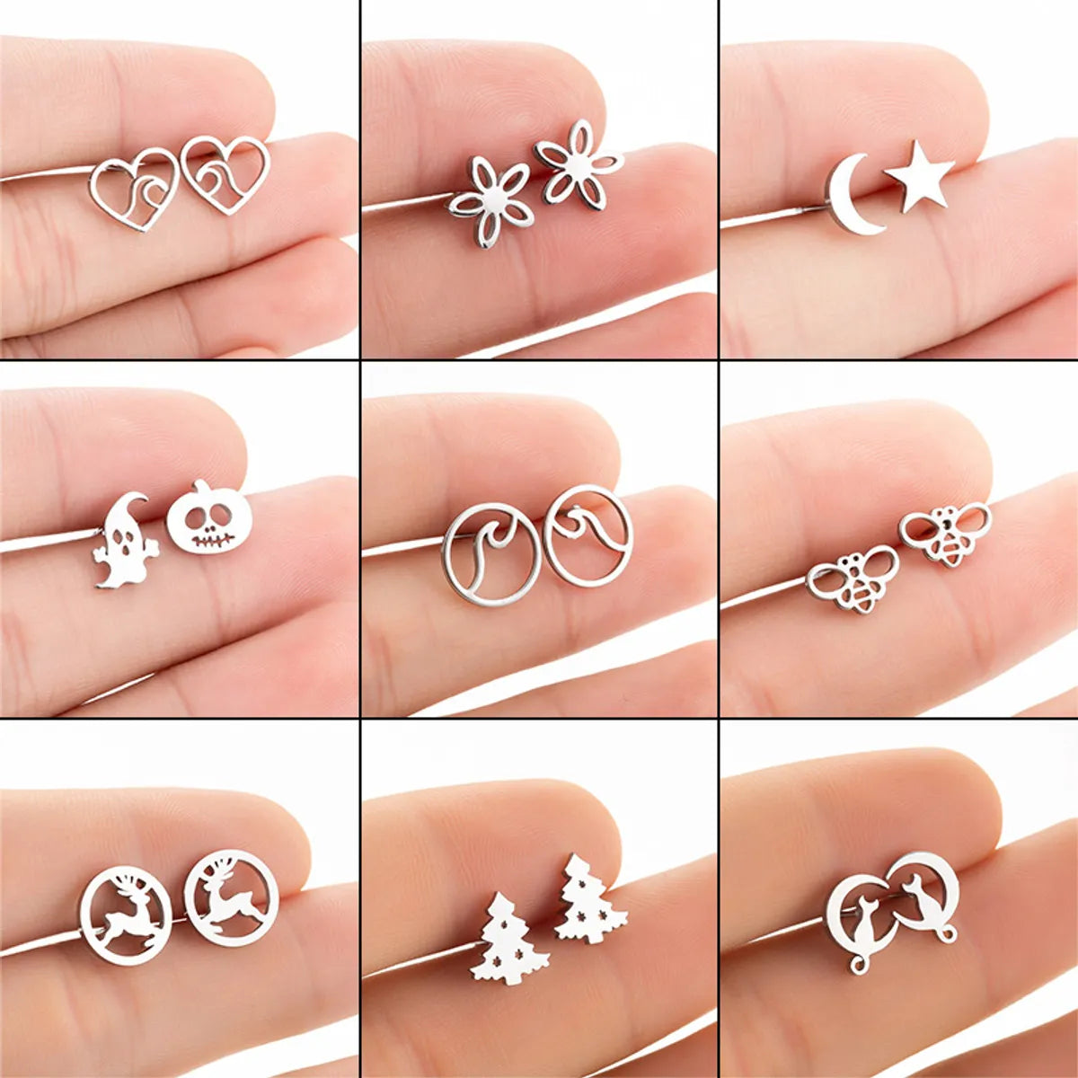 Simple Style Christmas Tree Heart Shape Elk Stainless Steel Plating Hollow Out Ear Studs 1 Pair