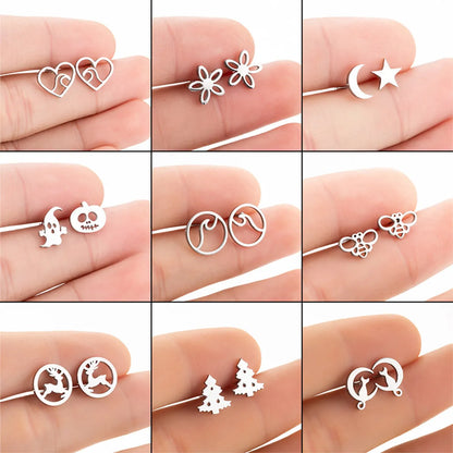 Simple Style Christmas Tree Heart Shape Elk Stainless Steel Plating Hollow Out Ear Studs 1 Pair