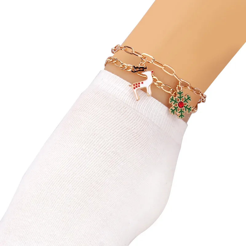 Simple Style Christmas Tree Santa Claus Snowflake Alloy Enamel Plating Inlay Rhinestones Christmas Women'S Anklet 1 Piece