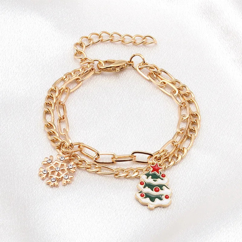 Simple Style Christmas Tree Santa Claus Snowflake Alloy Enamel Plating Inlay Rhinestones Christmas Women'S Anklet 1 Piece