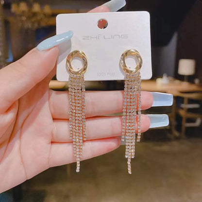 Simple Style Circle Alloy Tassel Plating Inlay Rhinestones Women's Drop Earrings