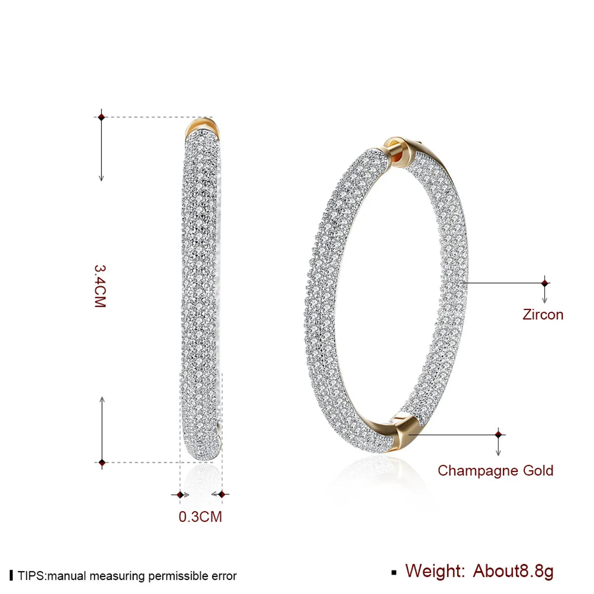 Simple Style Circle Brass Plating Zircon Earrings 1 Pair