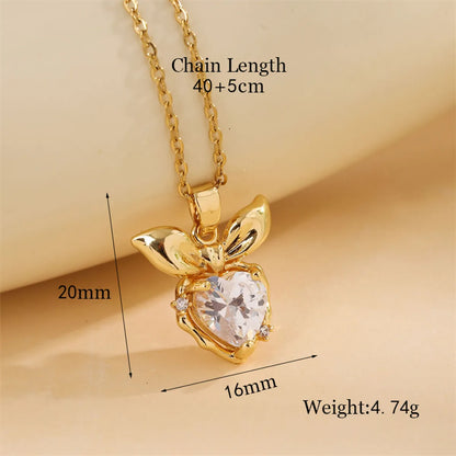 Stainless Steel Titanium Steel 18K Gold Plated Simple Style Plating Inlay Circle Heart Shape Flower Zircon Pendant Necklace