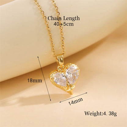 Stainless Steel Titanium Steel 18K Gold Plated Simple Style Plating Inlay Circle Heart Shape Flower Zircon Pendant Necklace