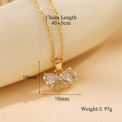 Stainless Steel Titanium Steel 18K Gold Plated Simple Style Plating Inlay Circle Heart Shape Flower Zircon Pendant Necklace