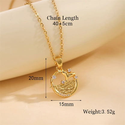 Stainless Steel Titanium Steel 18K Gold Plated Simple Style Plating Inlay Circle Heart Shape Flower Zircon Pendant Necklace