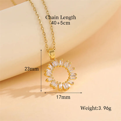 Stainless Steel Titanium Steel 18K Gold Plated Simple Style Plating Inlay Circle Heart Shape Flower Zircon Pendant Necklace