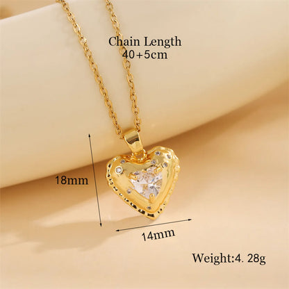 Stainless Steel Titanium Steel 18K Gold Plated Simple Style Plating Inlay Circle Heart Shape Flower Zircon Pendant Necklace