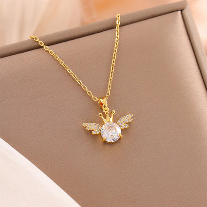 Stainless Steel Titanium Steel 18K Gold Plated Simple Style Plating Inlay Circle Heart Shape Flower Zircon Pendant Necklace