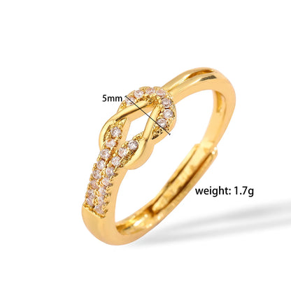 Simple Style Circle Knot Copper Plating Hollow Out Inlay Zircon 18k Gold Plated Jewelry Set