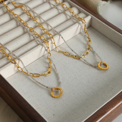 Simple Style Circle Natural Stone Titanium Steel Beaded Plating 18k Gold Plated Double Layer Necklaces