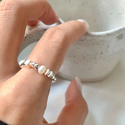 Simple Style Circle Silver Pearl Plating Rings 1 Piece