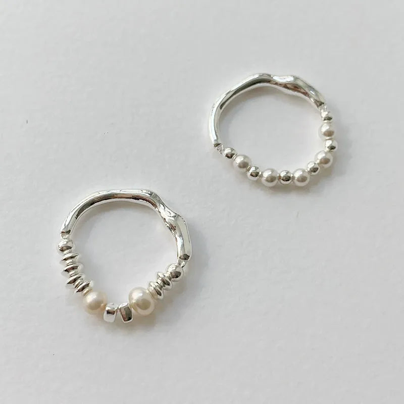 Simple Style Circle Silver Pearl Plating Rings 1 Piece